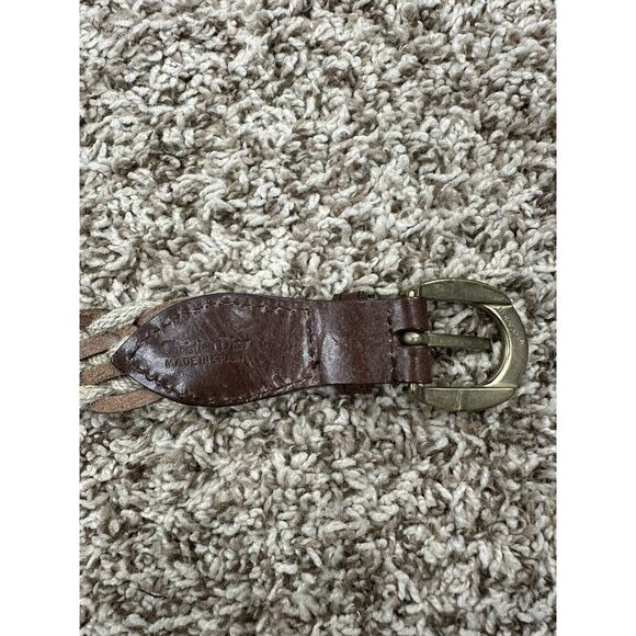 Vintage CHRISTIAN DIOR Womens 36 Brown Leather Blend Braided Belt Made in Spain